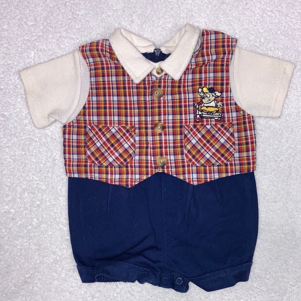 Vintage baby togs dress romper vest polo shortall look size 3/6 months